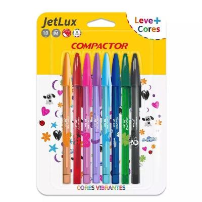 Caneta Esferográfica Compactor Jet Lux 8 Cores Escrita Suave Ponta Média 1,0 mm Transparente