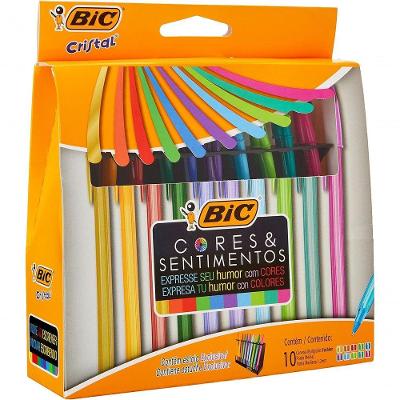 Caneta Esferográfica BIC Cores e Sentimentos Ponta Média 1.2MM Kit 10 Unidades Multicolorida
