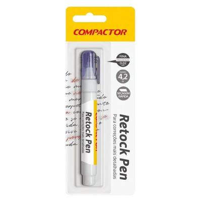 Caneta Corretora Líquida Compactor Retock Ponta Fina Metálica 0,02MM 4,2ML Branco