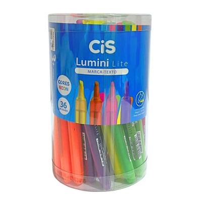 Marca-texto CIS Neon Lumini Lite Ponta Chanfrada Tinta Resistente Caixa 36 Unidades 6 Cores Neon