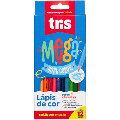 Lápis de Cor Tris Mega Soft Color com Ponta Macia e Traço Suave Estojo com 12 Cores