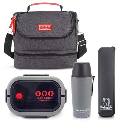 Kit Refeições Vibe Jacki Design – Marmita, Garrafa Térmica E Bolsa Térmica 2 Compartimentos - Cinza Preto