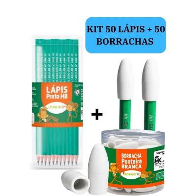 Kit Lápis e Borracha Escolar OEM Kit 50 Lápis Nº2 com 50 Ponteira Branca em Resina Sintética Preto