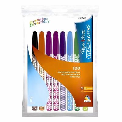 Kit Canetas Esferográficas Paper Mate KM 1.00MM com Ponta Média 1.0MM 8 Unidades