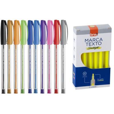 Kit Canetas Esferográficas Faber-Castell Trilux 10 Cores com Caixa Marca-Texto Amarelo