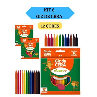 Giz de Cera Fino OEM Leo&Leo 88MM Atóxico com Aroma Kit 6 Caixas com 12 Unidades Cada 12 Cores
