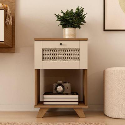 Mesa de Apoio Lateral e Cabeceira Trama 1 Gaveta Mdf Mdp Cinamomo-off White Artely