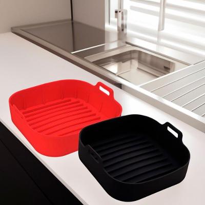 Kit 2 Formas de Silicone para Air Fryer OEM para Fritadeira Quadrada 20cm Antiaderente Vermelho
