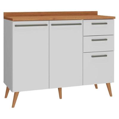 Balcão para Cozinha Favorita 2 Portas 3 Gavetas MDP 120cm Branco Zanzini Móveis