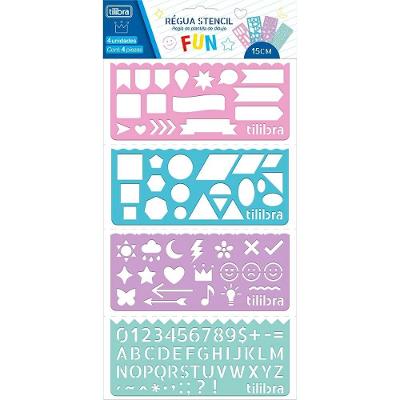 Régua Stencil Tilibra Stencil Fun com Letras e Desenhos Criativos 15CM 1 Unidade