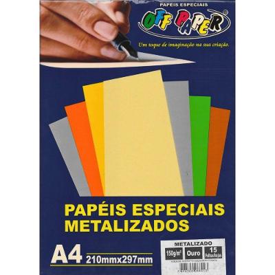 Papel Metalizado A4 Off Paper 150 g-m² 150 Gramas C 15 Folhas Dourado
