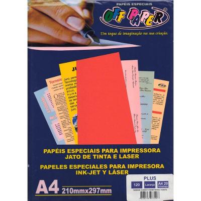 Papel A4 Off Paper Plus 120G Formato 210X297MM 20 Folhas para Trabalhos Gráficos Laranja