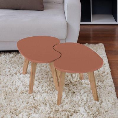 Conjunto 2 Mesas de Centro Orgânica Tampo MDF 91cm Terracota e Carvalho Artely