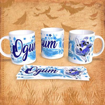 Caneca de Porcelana Orixás Ogum 325ML para Presente e Uso Diário Espiritual Outras Marcas