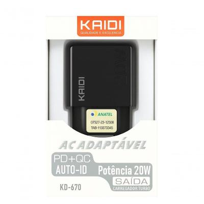 Carregador Turbo Bivolt MDM Compatível com Smartphones Type C Carregamento Rápido USB-A e PD Preto
