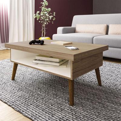 Mesa de Centro Lucca Retangular MDP 91cm Off White Carvalho com Nicho Funcional Artely