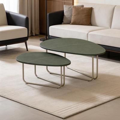 Kit Mesas de Centro Manon L06 Orgânica Tampo MDF Base Aço Verde Lyam Decor
