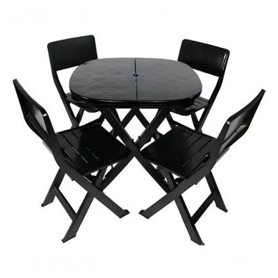 Kit Mesa Quadrada Dobrável com 4 Cadeiras Estrutura em Plástico Assentos em Plástico Preto Branco