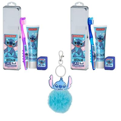 Kit Dental Infantil Dentalclean Kit Premium 3 em 1 Stitch para Higiene Bucal com Escova Gel Dental