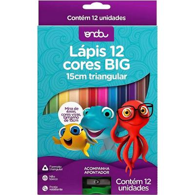 Lápis de Cor Onda Pro Big com Formato Triangular e Mina 4MM com Estojo 12 Cores e Apontador