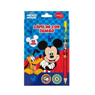 Lápis de Cor Jumbo Molin do Brasil Mickey Mouse Estampa 3 com 12 Unidades em Caixa Multicolorido