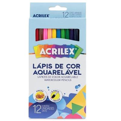 Lápis de Cor Aquarelável Acrilex 09652 com 12 Cores Vivas Acompanha Pincel