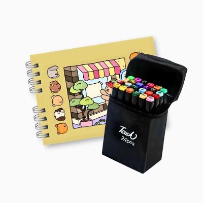 Kit Livro de Colorir Outras Marcas Capa Dura 48 Desenhos com 24 Canetinhas Ponta Dupla Amarelo