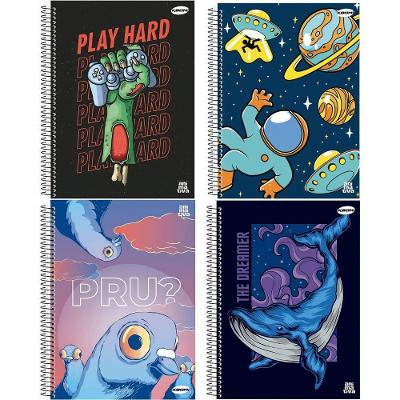 Kit 4 Cadernos Espiral São Domingos Animativa Masculino Capa Dura 96 Folhas 200X275MM Azul