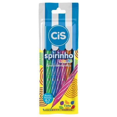 Conjunto de Canetas Cis Spirinho Ponta Agulha 0,7MM Tinta à Base de Água 5 Cores