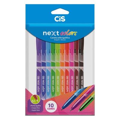 Canetas Esferográficas Cis Next Colors 0.7MM Ponta Agulha Kit 10 Unidades Multicoloridas