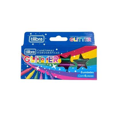 Canetinhas Hidrográficas Tilibra 6 Cores Glitter com Tinta Lavável à Base de Água para Desenhos