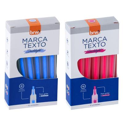 Caneta marca-texto BRW Marca Texto Fluorescente Transparente Traço 1-4MM Kit 4 Caixas Azul e Rosa