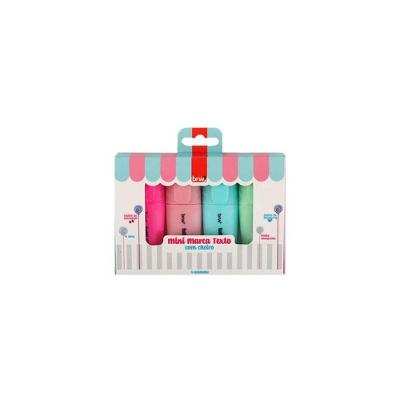 Caneta Marca Texto BRW CA2026 Mini para Grifar em Livros e Cadernos Kit com 4 Unidades Cores