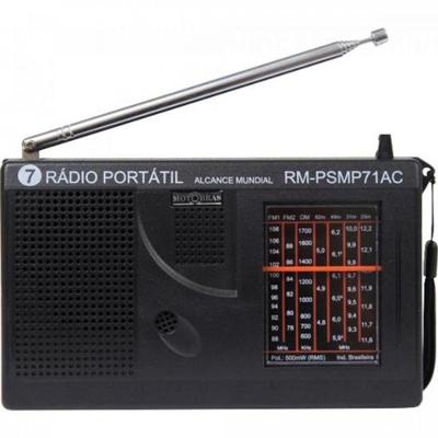 Rádio Portátil Motobras RM-PSMP71AC com Recepção FM1 FM2 OM e OC, Sintonia Mecânica Preto