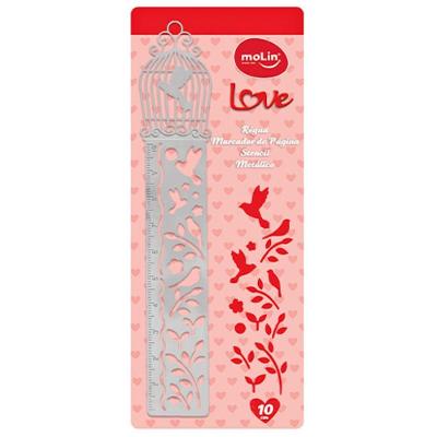 Régua e Marcador Molin do Brasil Love Stencil Metálico Aço Inoxidável 10CM Inox