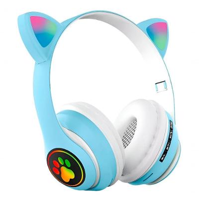 Headset Bluetooth Shopmix Gatinho com Leds para Música Estéreo e Chamadas sem Fio Azul