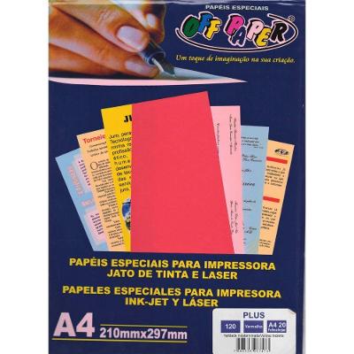 Papel A4 Off Paper Plus 120G para Impressão 210X297MM 20 Folhas Vermelho