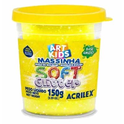 Massinha para Modelar Escolar Acrilex Soft com Glitter Não Tóxica Pote 150G Amarelo