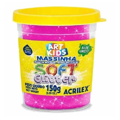 Massinha para Modelar Escolar Acrilex Maravilha Soft com Glitter Pote 150G Não Gruda e Não Mancha