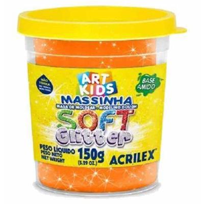Massinha para Modelar Escolar Acrilex Soft com Glitter Fórmula à Base de Amido Pote 150G Laranja
