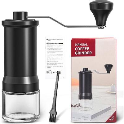 Moedor de Café Manual Portátil com Manivela em Vidro e Aço Inox com Moagem Ajustável Preto