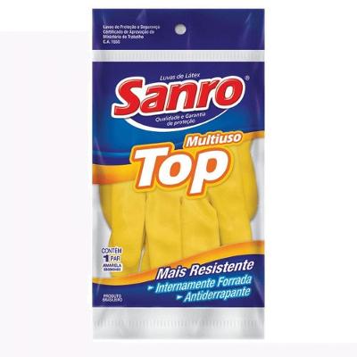 Luva de Limpeza Antiderrapante Forrada Top em Látex com Interior Flocado Amarela Sanro