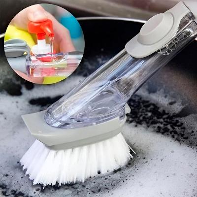 Escova de Limpeza 2 em 1 Dispenser Detergente em PP Borracha e Esponja para Louça Cinza