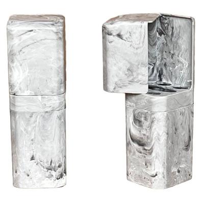Porta Escovas e Creme Dental OEM Kit 2 Pcs Carrara para Banheiro com Encaixe Adesivo Cinza 2 Pcs