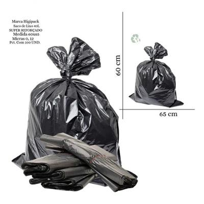 Saco de Lixo 40L Super Reforçado para Uso Doméstico Pacote 100 Unidades Preto Higipack