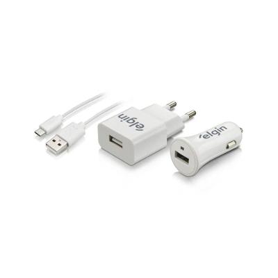 Kit Carregadores Usb Veicular e de Tomada Elgin com Cabo Micro Usb 1M Branco