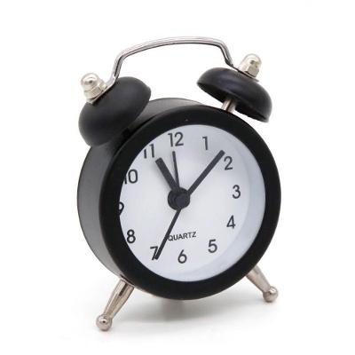Relógio Despertador de Mesa OEM Mini Redondo Analógico com Alarme Bip e Bateria Inclusa Preto