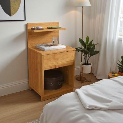 Mesa de Cabeceira Mavie 1 Gaveta MDP Moderno Cinamomo com 2 Prateleiras para Quarto