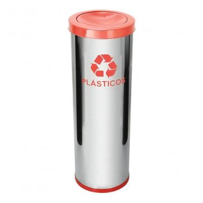 Lixeira de Aço Inox 30L com Tampa Plástica Meia Esfera Vermelho para Ambiente Interno