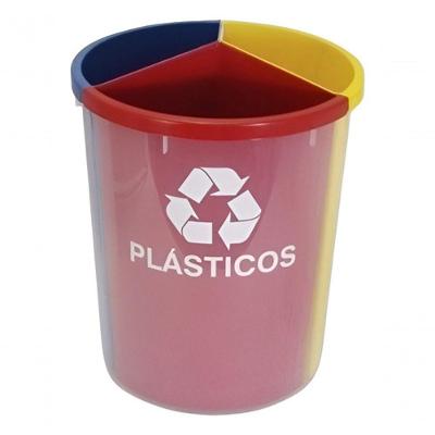 Lixeira com 3 Divisórias para Coleta Seletiva MIX-3 30L em Polietileno para Escritório